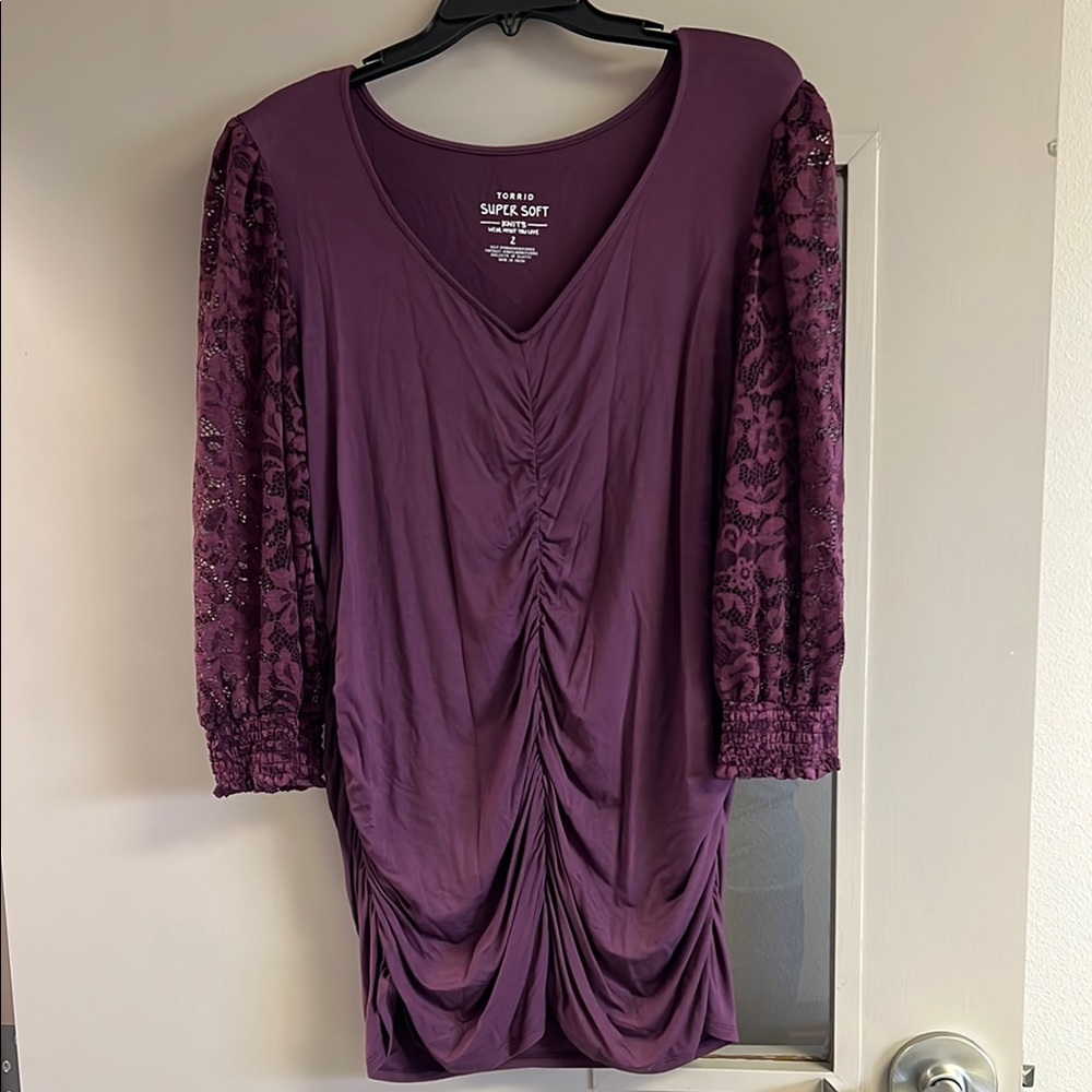 Torrid Plum top with Lace Sleeves
